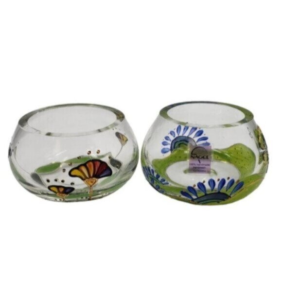 Nagel Glass Votive Candle Holders Hand Painted Colorful Heavy Glass Floral Two - Picture 15 of 15